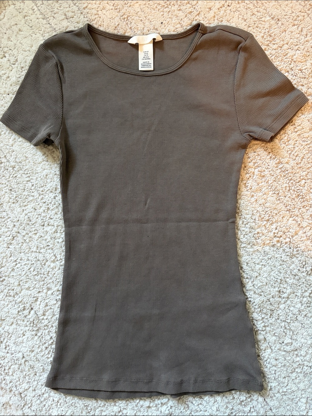 H&M Short Sleeve Ribbed Tee — Chocolate Brown